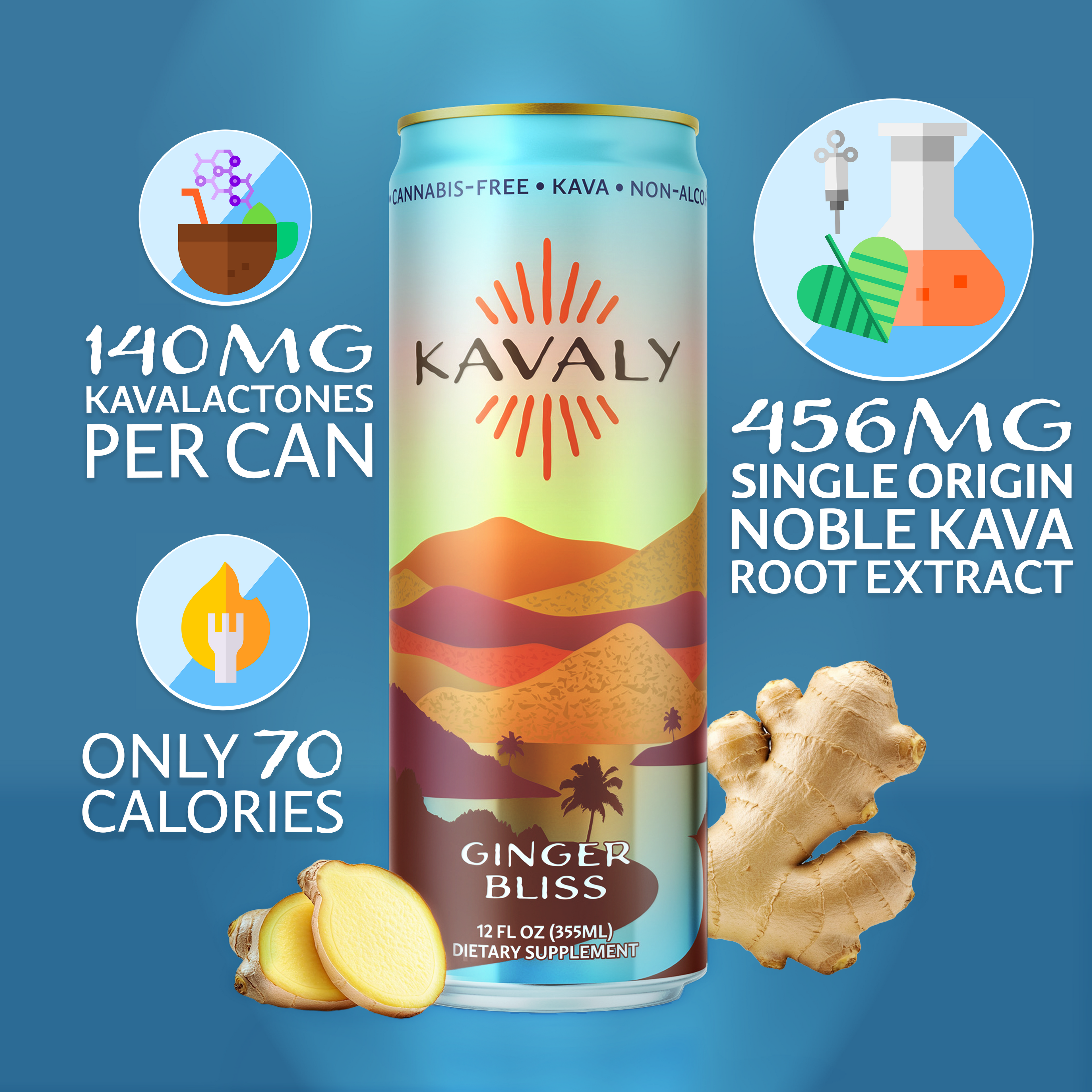 Kavaly Ginger Bliss Original Kava-Infused Sparkling Tonic